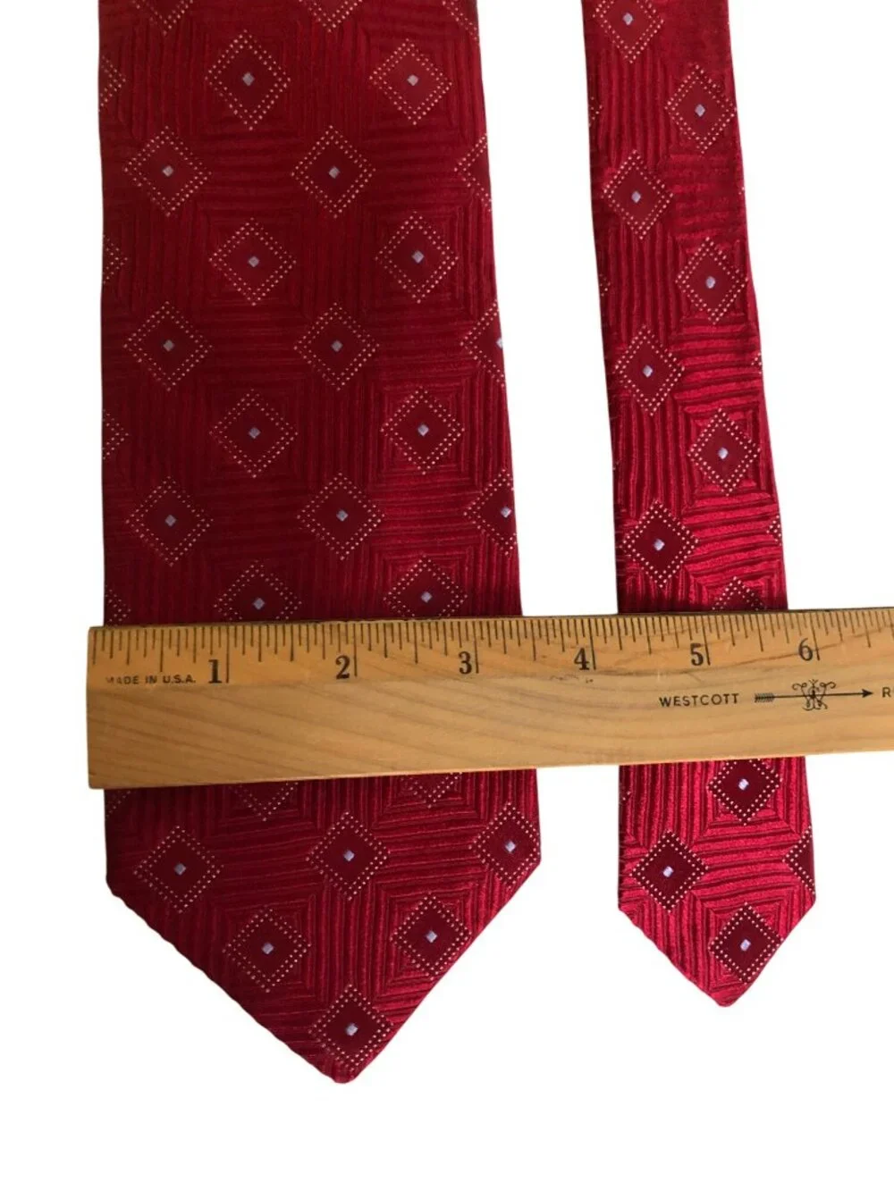 Ike Behar Red Silk Tie Geometric Mens Necktie USA Office Work Formal Dad Gift